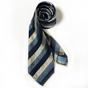 粗斜紋亮銀深藍條紋領帶